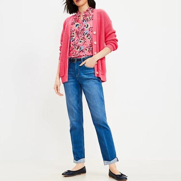 NWT LOFT Girlfriend Mid Rise Jeans in Original Mid Indigo Wash Regular Fit - 30 - Picture 12 of 14